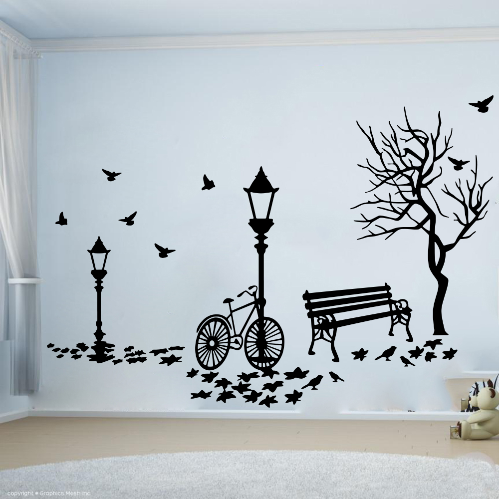 Baby Nursery Wall Lights - Modern Autumn Landscape Bike Tree Street