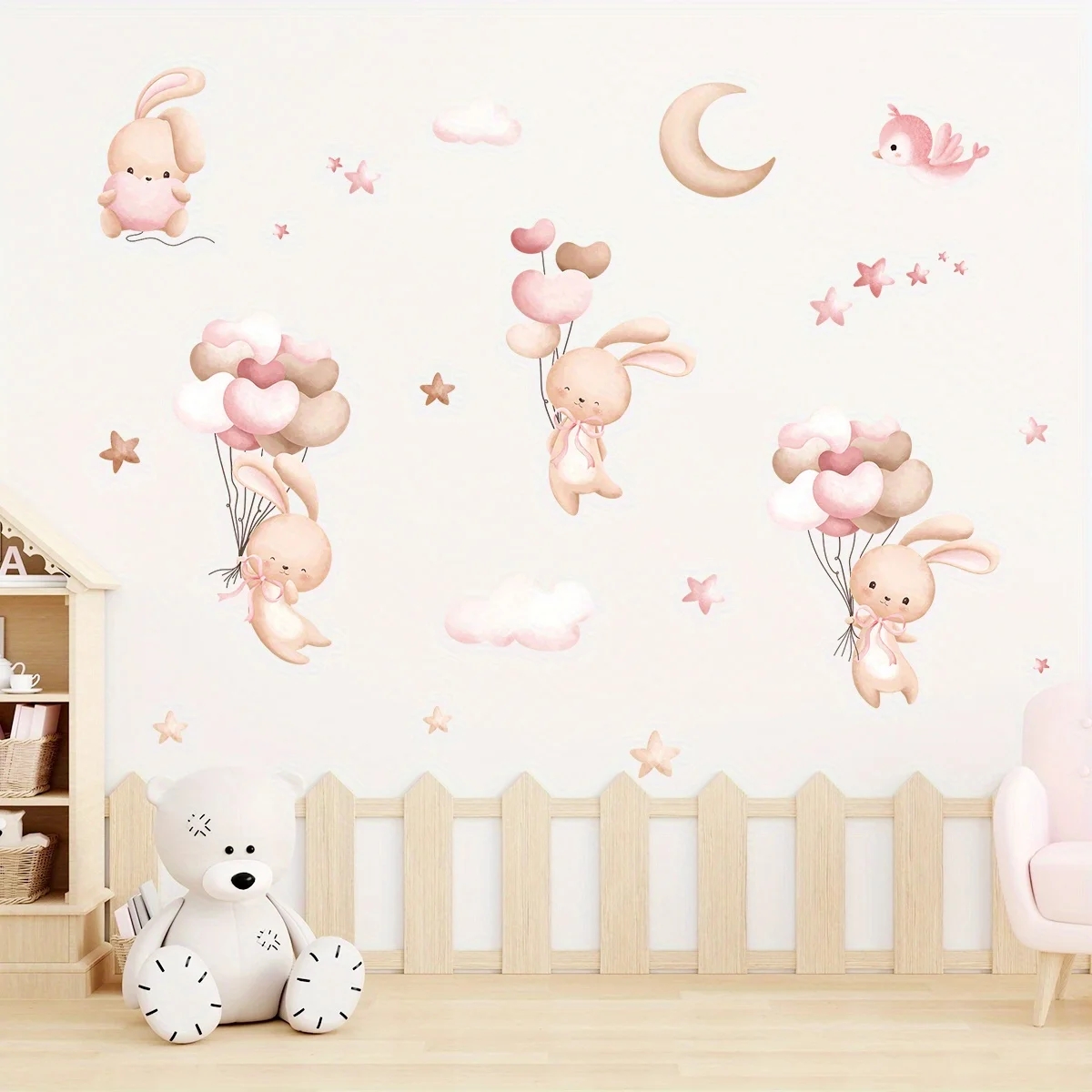 Cute Rabbit Balloon Wall Stick - Baby Girl Nursery Quotes review and price