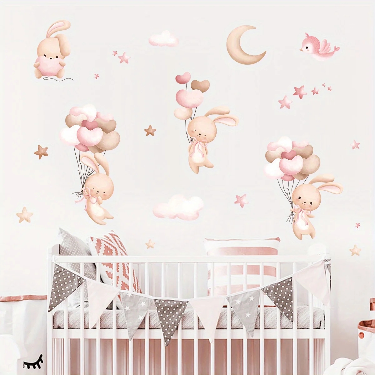 Cute Rabbit Balloon Wall Stick - Baby Girl Nursery Quotes review and price