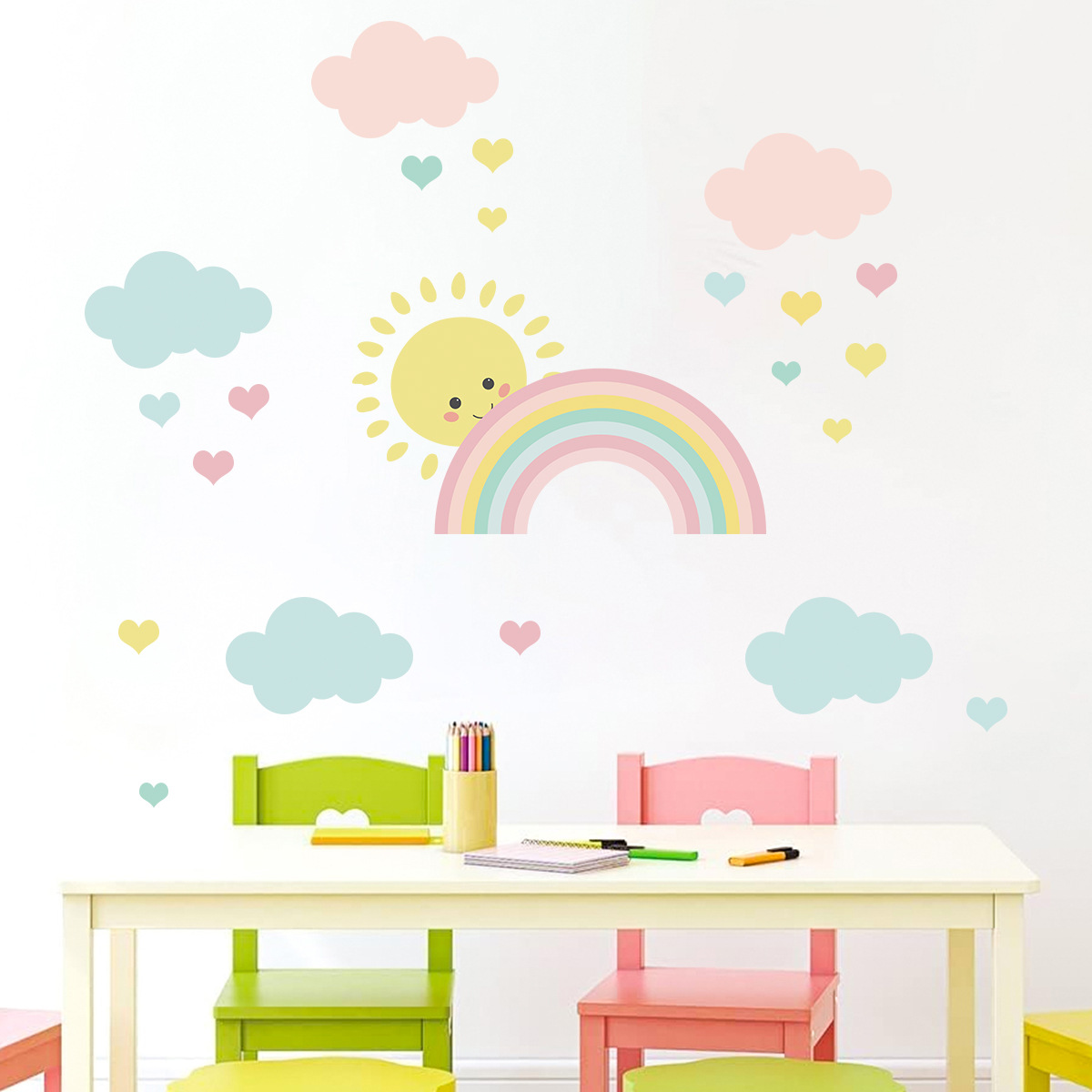 Cartoon Sun Rainbow Clouds Wal - Baby Nursery Decor Girl review and price