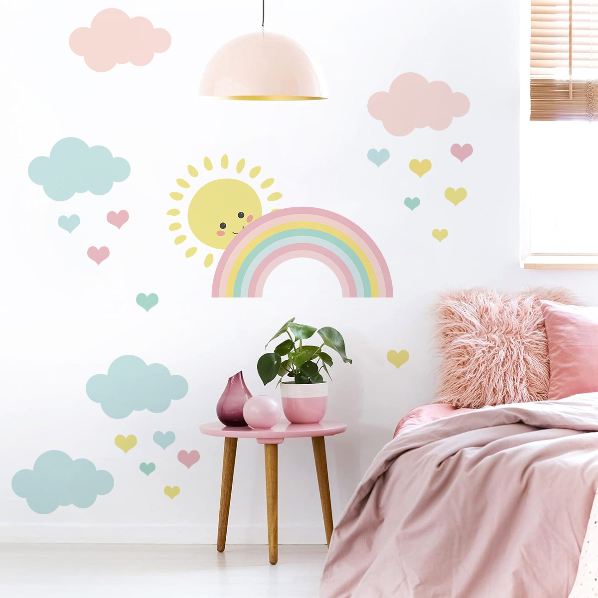 Cartoon Sun Rainbow Clouds Wal - Baby Nursery Decor Girl review and price