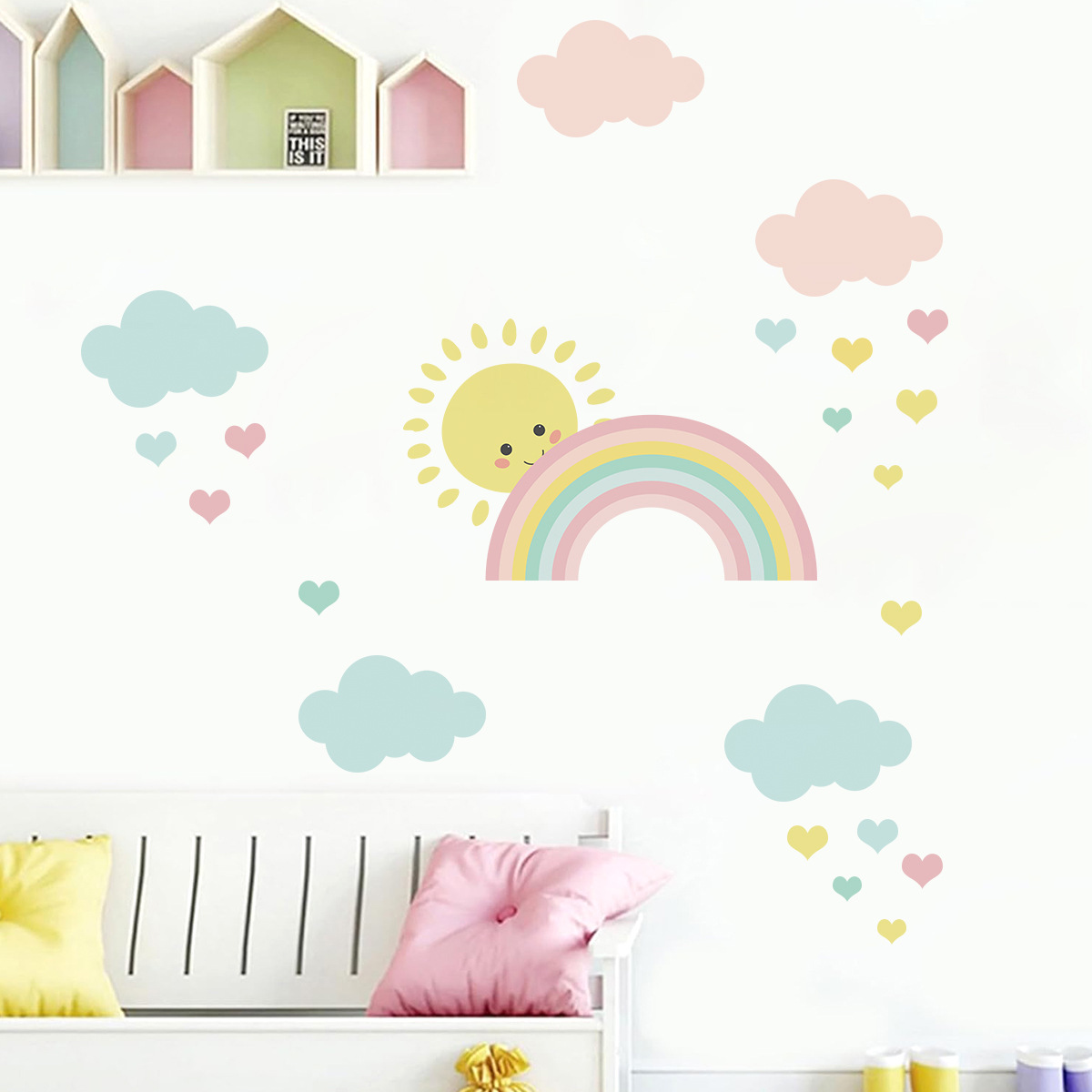 Cartoon Sun Rainbow Clouds Wal - Baby Nursery Decor Girl review and price