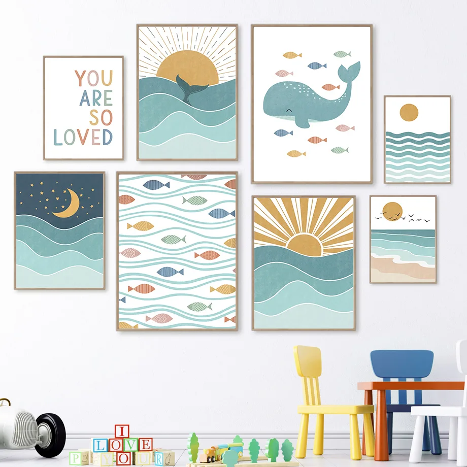 1pc frameless Fish Whale Seagu - Baby Girl Nursery Quotes review and price