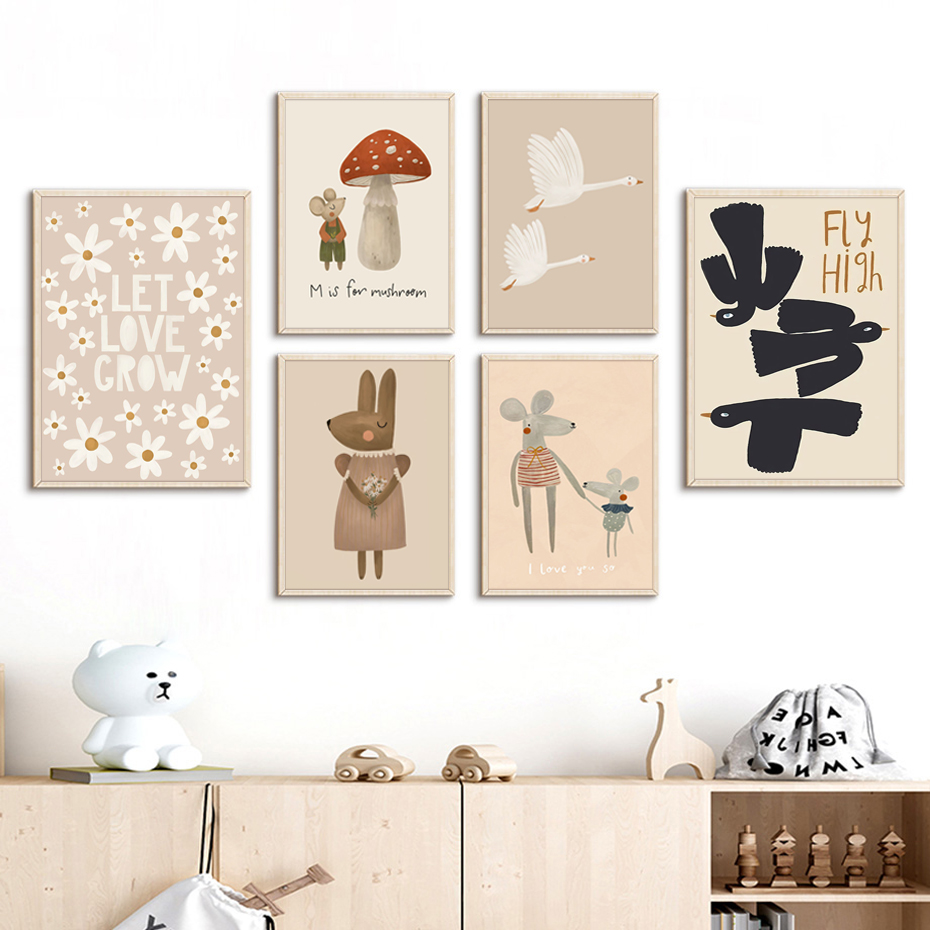 Boho Cartoon Rabbit Mouse Goos - Baby Nursery Frames review and price