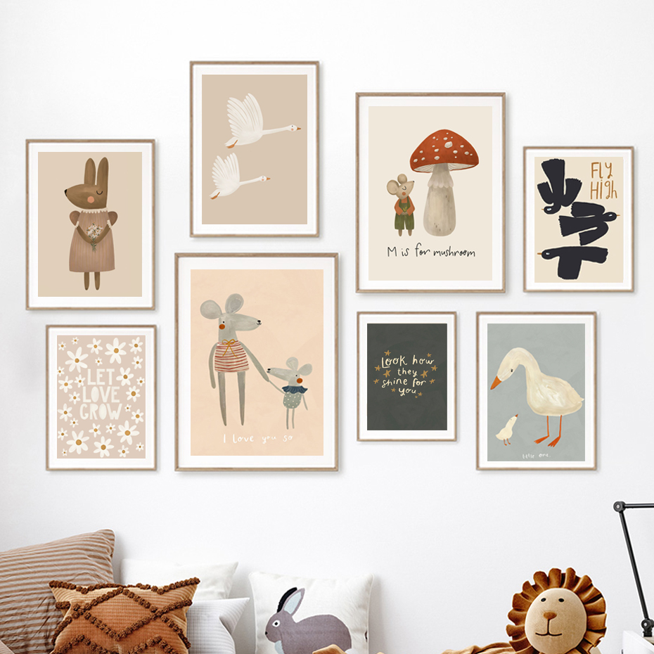 Boho Cartoon Rabbit Mouse Goos - Baby Nursery Frames review and price